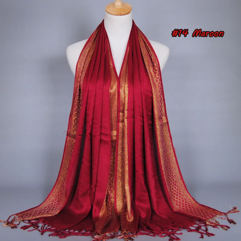 Простой модный шарф с блестящими кисточками хлопковый клетчатый в полоску