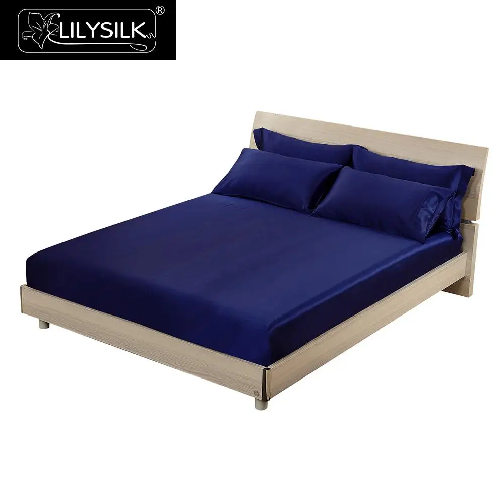 Lilysilk Шелковая простыня на резинке натуральный шелк Mulberry глубоко 25 см - Цвет: Blue