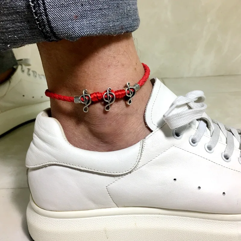 Wukaka Vintage Men Punk Music note Anklet Chain Leather Chain Bracelets& Bangle for Father's day gifts Men Jewelry