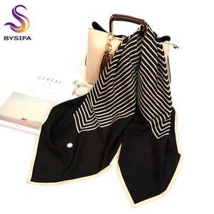 Шарф BYSIFA женский квадратный в полоску, 100% шелк, 90*90 см