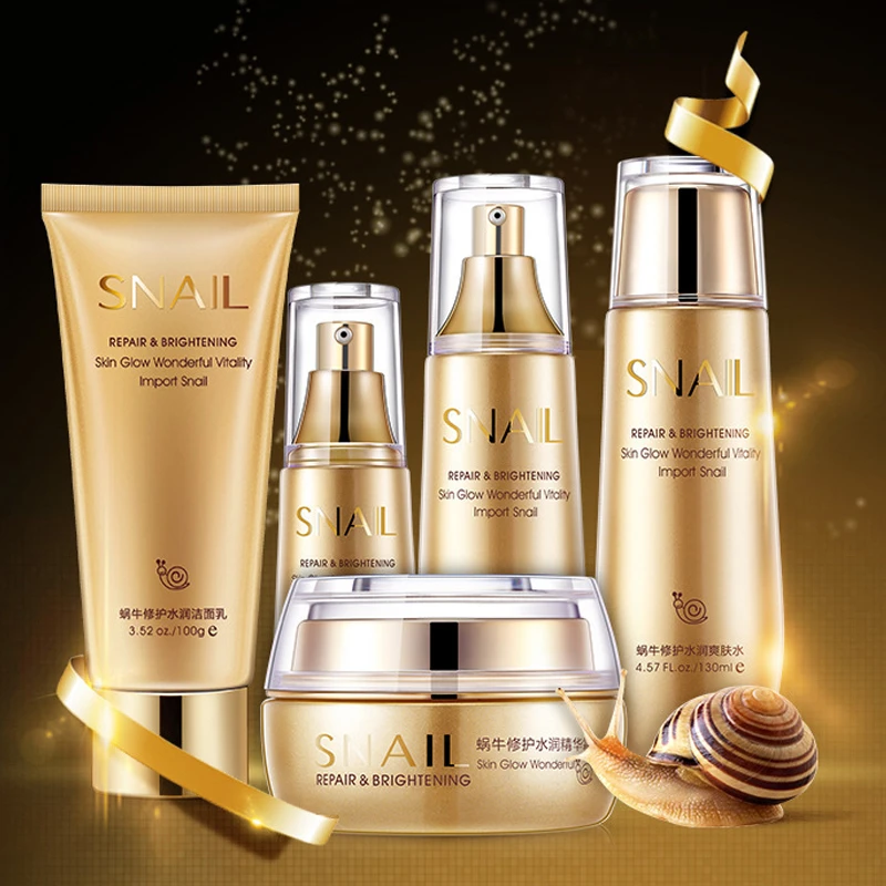 

Bioaqua Gold Snail Essence Face Skin Care Set Moisturizing Whitening Facial Cream Toner Essence Milk Cleanser Korea Facial Set