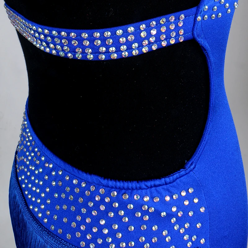 Женское платье с бахромой ярко-синее для латиноамериканских танцев |