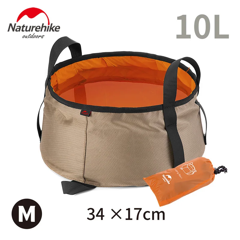 NatureHike 10L Сверхлегкий Открытый Кемпинг Душ нейлон складной ведро воды умывальник портативный мыть мешок NH15Z002-L - Цвет: Khaki 10L