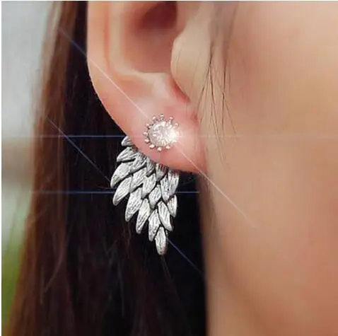 Красивые серьги с крыльями в форме крыла кристаллами стиле панк черные