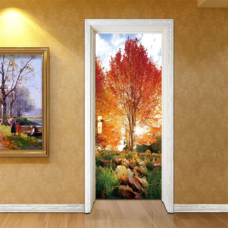 

2 шт./компл. 3D осенний кленовый лист, наклейка на дверь, раздвижные двери, обои, водостойкая настенная наклейка, украшение для дома, спальни