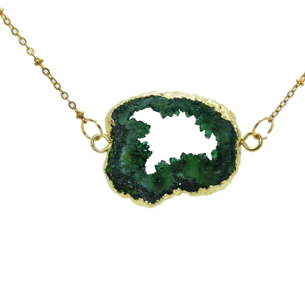 Зеленое ожерелье без сырого кварца с кристаллами geode druzy 2 петли золотой ободок