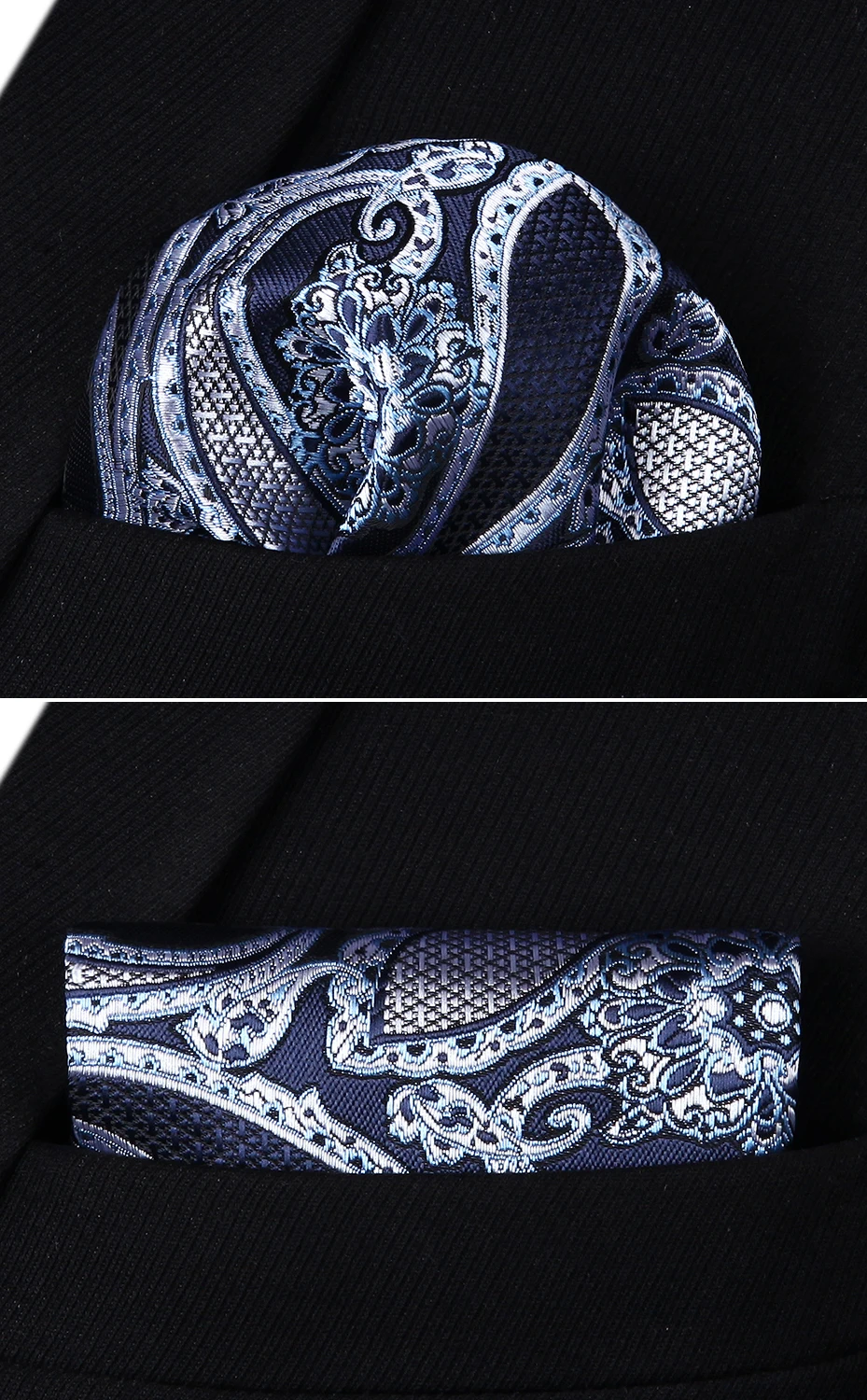 Тканый мужской галстук темно-синий белый черный Пейсли Набор платков и галстуков