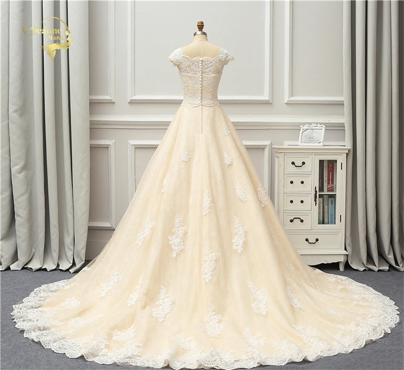 Jeanne Love Новое поступление Свадебные платья цвета шампанского высокое качество винтажное Кружевное Платье De Mariage JLOV75989 Vestido De Noiva