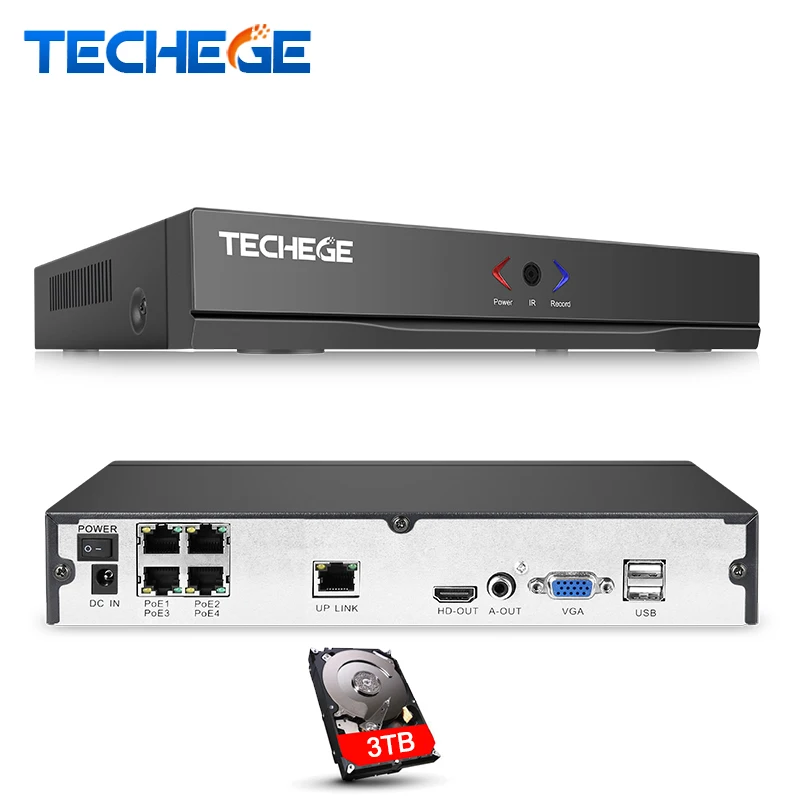 Techege H.264 4CH Full HD 48 В 1080 P POE NVR для видеонаблюдения Камера IP FTP ONVIF P2P HDMI сети видео