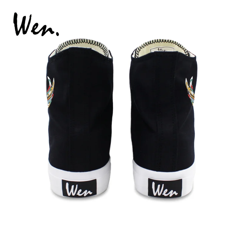 Wen Black Men's Skate Shoes Original Creative Colorful Parrot Image Design High Top Canvas Women's Sports Sneakers Big Size 49 | Спорт