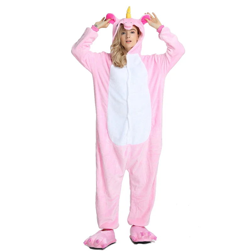pink unicorn tenma Зима, кугуруми, пижамный комплект, кигуруми, мультяшная одежда для сна, женские пижамы, фланелевые, животные, Ститч, панда, единорог, пижама-тигр - Цвет: pink unicorn tenma