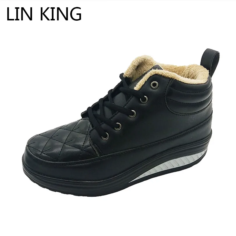 LIN KING Новые женские ботинки на платформе с высоким подъемом повседневные теплые ботильоны на платформе модные зимние ботинки сезон зима