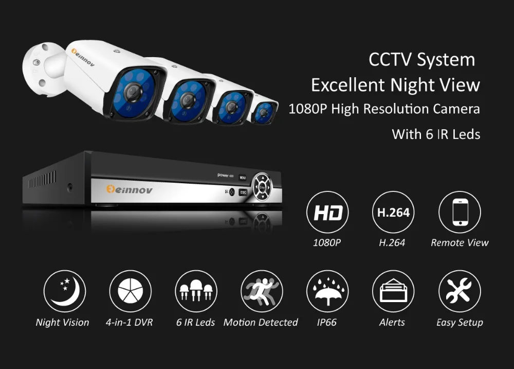 Einnov CCTV камера системы 4CH 5MP AHD камера безопасности DVR комплект CCTV Водонепроницаемая наружная домашняя система видеонаблюдения 2 ТБ HDD
