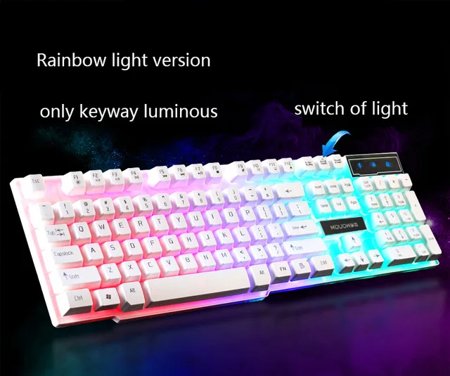 Mouow Проводная Подсветка освещенные мультимедиа эргономичная Usb игровая клавиатура для настольного компьютера ноутбука английская версия - Цвет: Белый