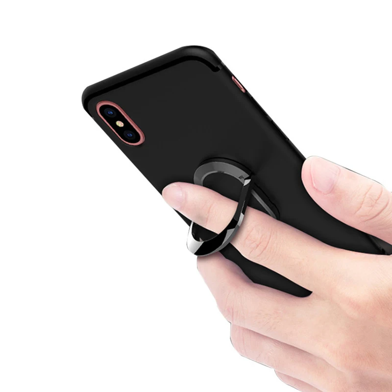 Phone Case For iPhone X 6 6S 7 8 Plus Creativity ring bracket car magnetic adsorption back cover Frosted silicone soft shell |