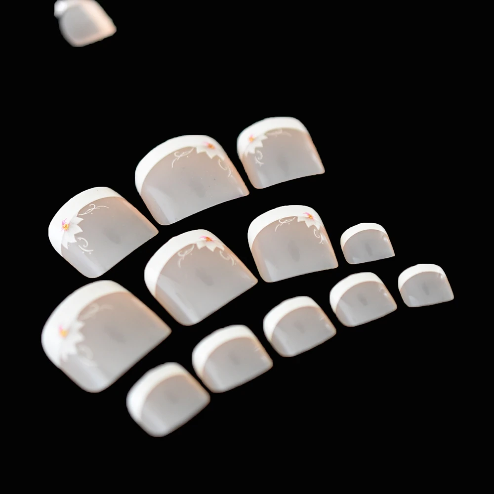 24 шт. французский Носок накладные ногти для ног белый телесный розовый цвет лилия