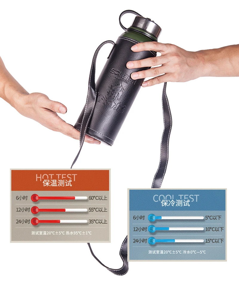 UPORS 800/1100ml термос Нержавеющая сталь вакуумная фляга с переносной чехол Портативный для отдыха на открытом воздухе Изолированная бутылка для воды
