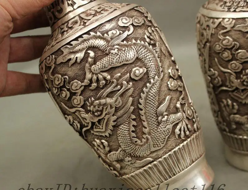 10 &quotКитай дворец белый Медный Серебряный злой летающий дракон статуя бутылка