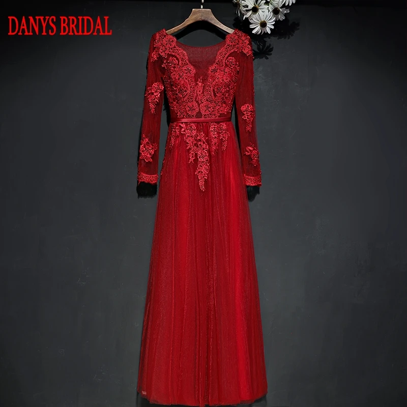 Кружевные вечерние платья с длинным рукавом трапециевидные красные красивые