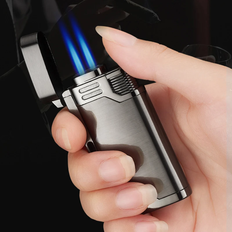 With Keychain gas Lighter Blue Flame Spray Gun Electronic Lighter 1300C Butane  Torch Turbo Lighter Cigar Cigarette Lighters