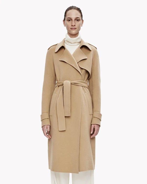 Manteau femme UK, весенне-зимнее женское модное классическое простое тонкое шерстяное пальто с поясом, женская верхняя одежда abrigos mujer - Цвет: Camel