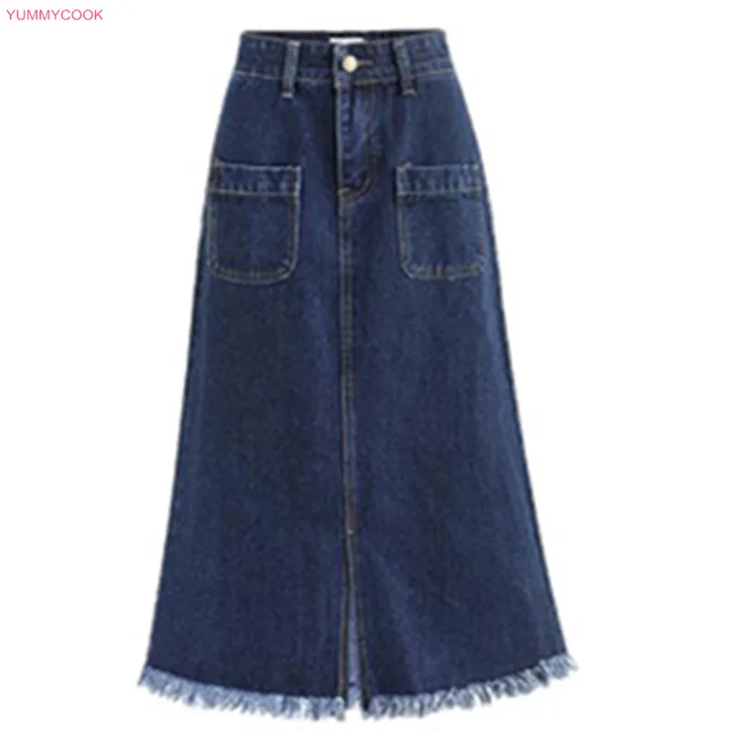 Женская джинсовая юбка трапециевидной формы Повседневная простая до середины