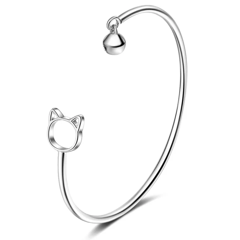 

XIYANIKESilver Color Cat bell Simple Style Charm Bracelet Cubic Zirconia Adjustable Wrist Jewelry Anniversary Gift