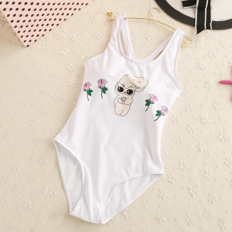 Женский слитный купальник белый с мультяшным милым кроликом для близнецов