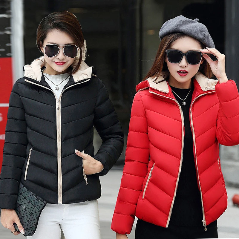 Женские красные куртки с капюшоном 2018 зимний женский хлопчатобумажный дутый