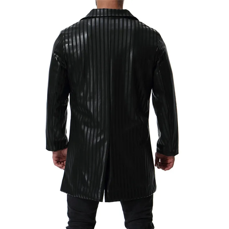 

Fashion Men Stripe PU Leather Long Style Jacket Men Casual Black Motorcycle Leather Slim Jacket Coats For Nice Autumn Winter