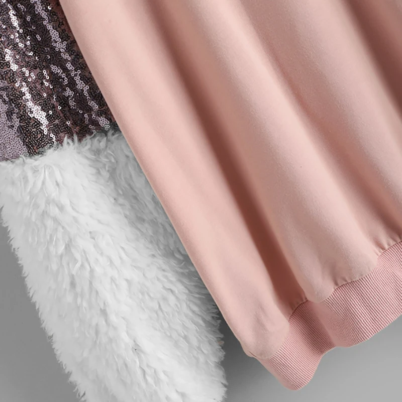 Dotfashion разноцветное контрастное платье из искусственного меха с длинным рукавом Толстовка Для женщин Повседневное осень с длинным рукавом женские пуловеры в консервативном стиле; свитер