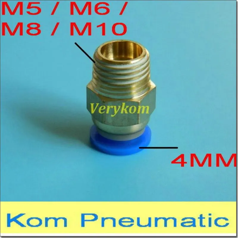 Kom пневматический штырьковый прямой шланг 4 мм для труб push-вход в M5 M6 M8 M10