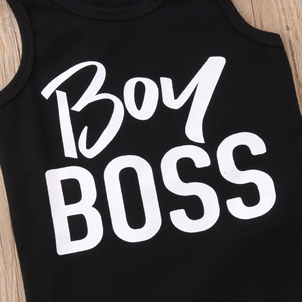 Boy Boss Newborn Toddler Baby Kids Boys Summer Sleeveless Vest Tops+Striped Patchwork Harem Pant Shorts 2PCS Outfits Clothes Set |