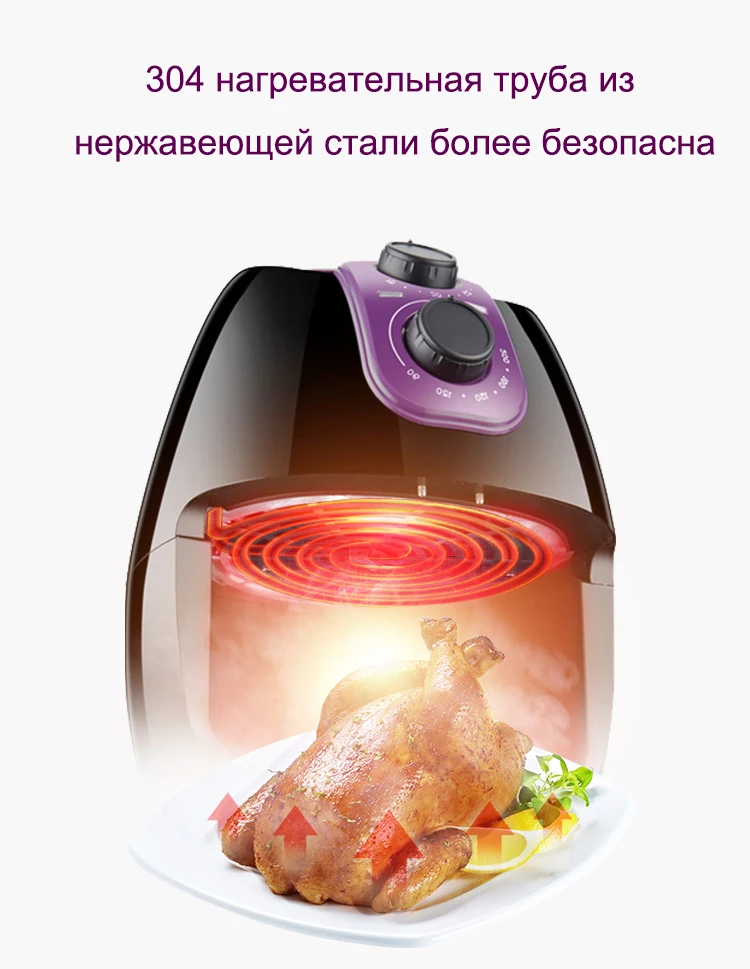 Воздушная фритюрница домашняя интеллектуальная безмасляная большая емкость 4л 1300 Вт многофункциональная электрическая фритюрница