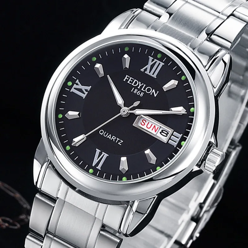 Новые модные мужские часы из нержавеющей стали календарь Водонепроницаемый