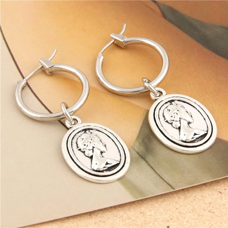 1 пара круглых висячих сережек в форме монеты Элизабет II фигурка подвесные