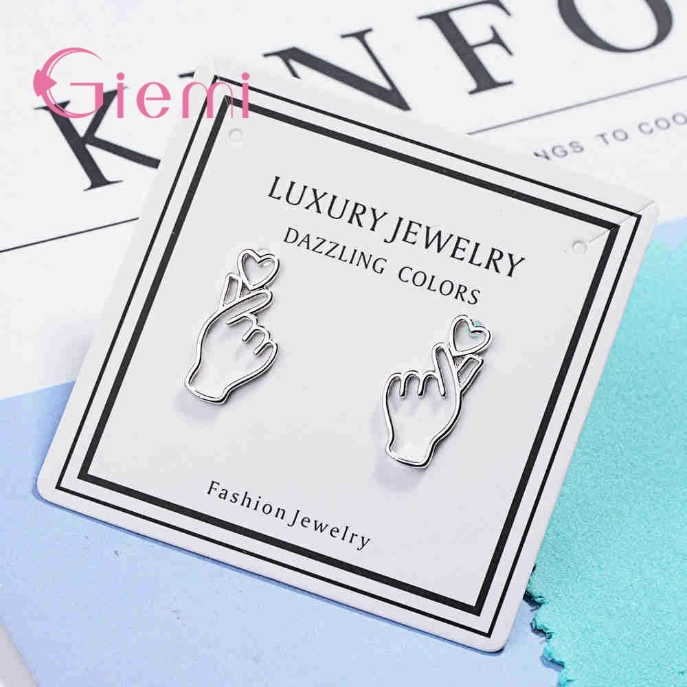 

Minimalism Dainty Fashionable Sweet Love Gesture Stud Earrings Nice 925 Sterling Silver For Women Girl Wedding Jewelry