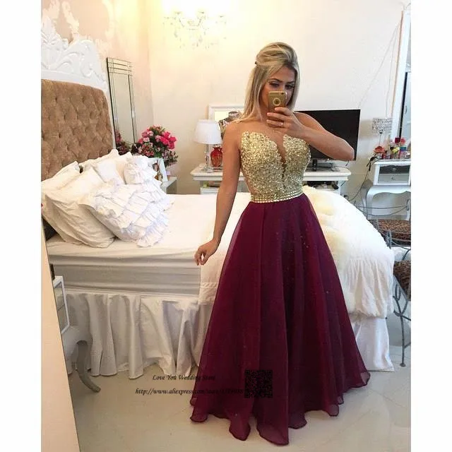 Robe de Soiree Courte 2017 Формальные Длинные вечерние платья органза цвета Бургунди