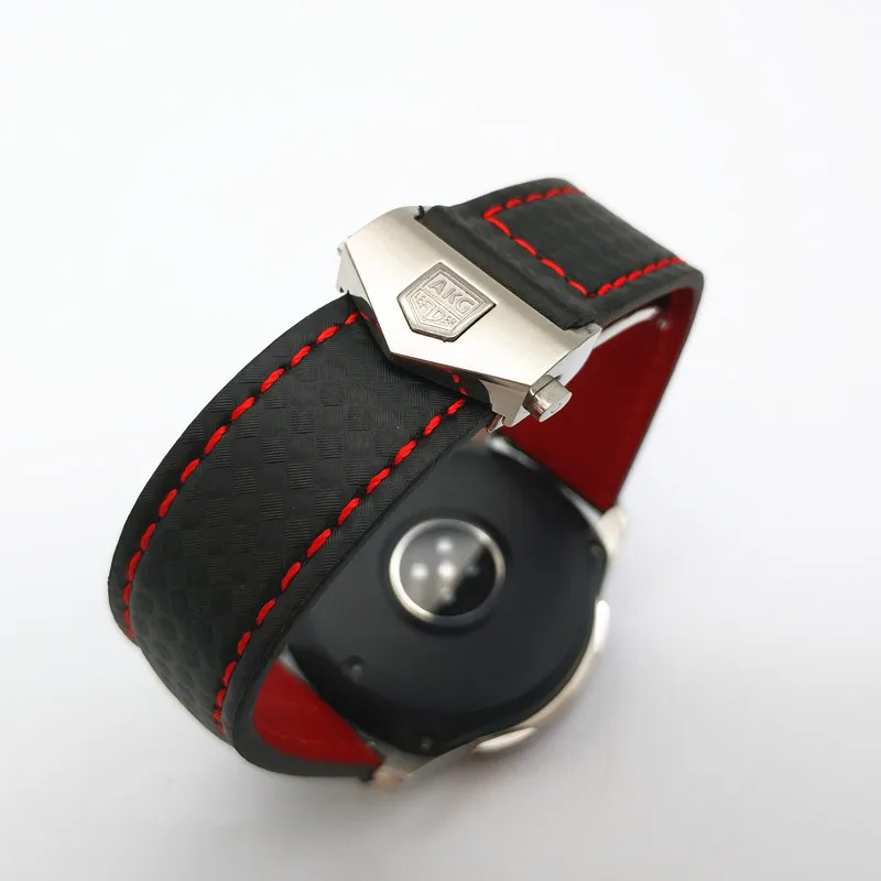 AKGLEADER Carbon Fiber Genuine Leather Watch Strap Band For Samsung Galaxy Watch 4 5 46/42mm Gear S3 Huawei GT 2 3 22mm