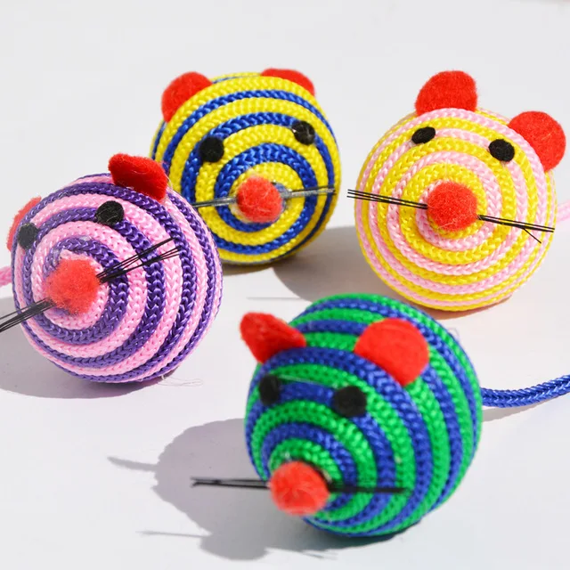 Кот Игрушка мышей игрушка прекрасный полоса нейлоновой веревкой круглый шар