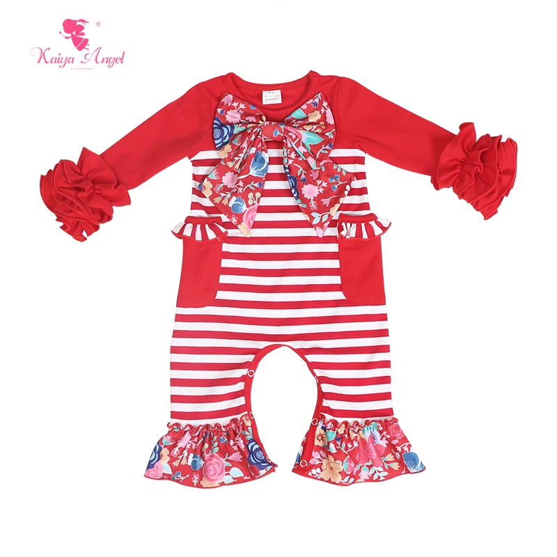 

Kaiya Angel Hot Sale New Toddler Girls Striped Romper Long Sleeve Ruched Outfit Baby Big Bow Fall Pocket Jumpsuit 2018 Wholesale