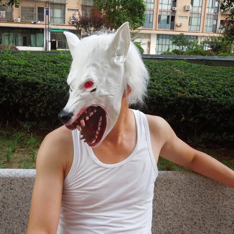 Страшная белая голова волка страшная маска на Хеллоуин Вечерние Маски красный