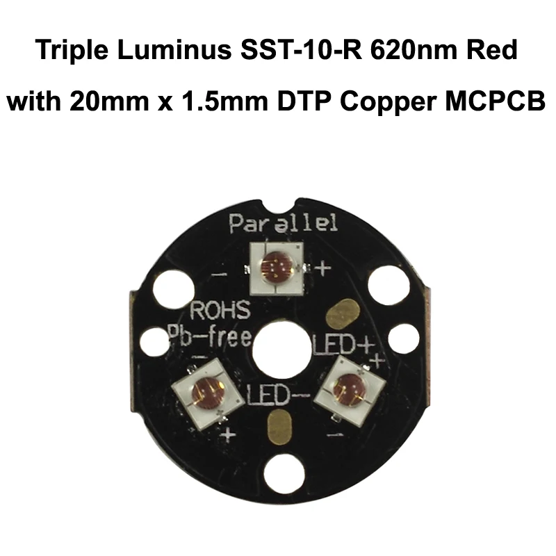 Luminus SST 10 R 90 градусный 620нм красный светодиодный излучатель с 16 мм/20 мм DTP медь MCPCB 1
