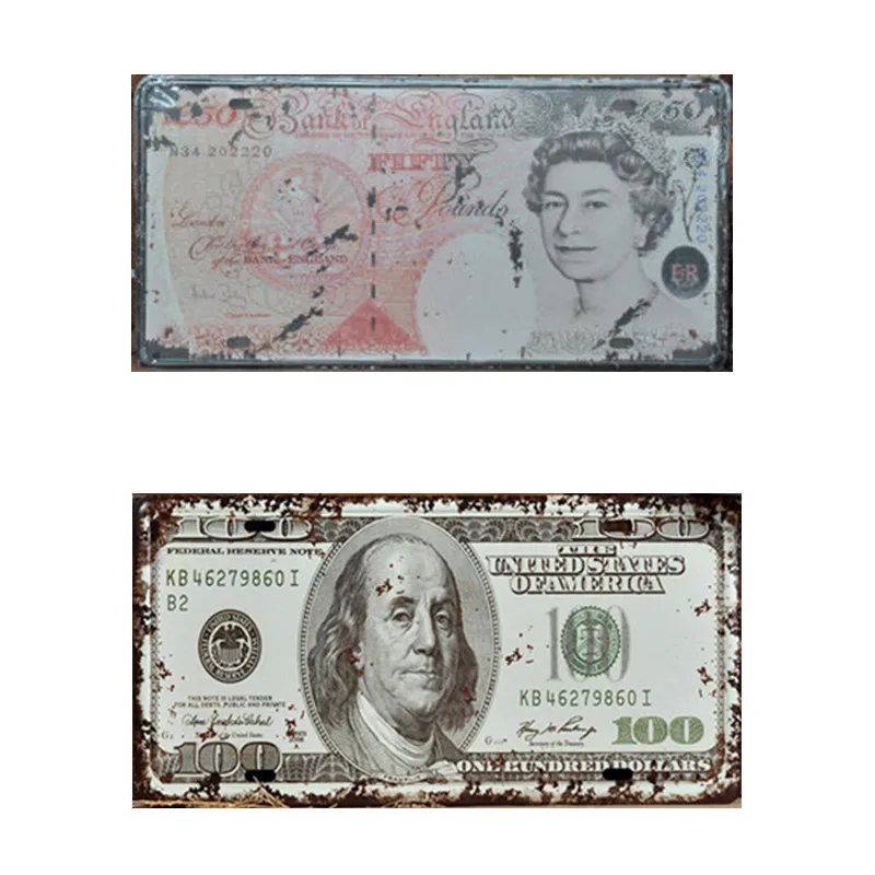 Номерного знака Доллар США & фунт Винтаж металла Оловянная табличка с