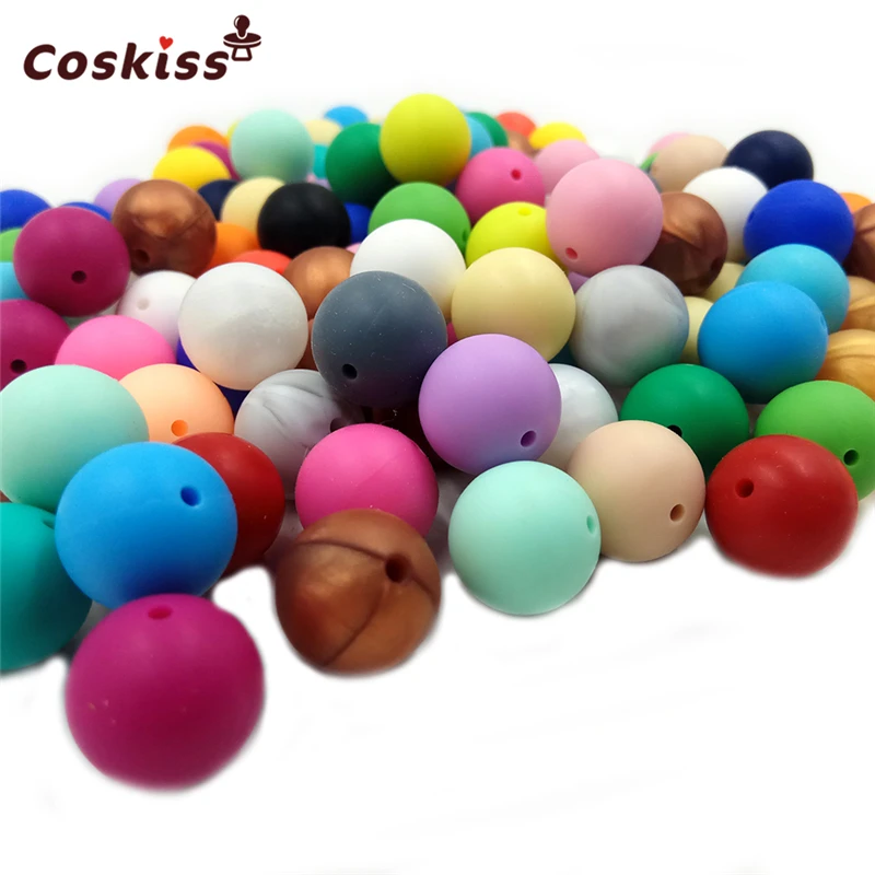 Cuentas redondas de silicona Natural para dentici&oacute;n de beb&eacute;, 15MM, colgante para collar, sin BPA, 10 unidades-0