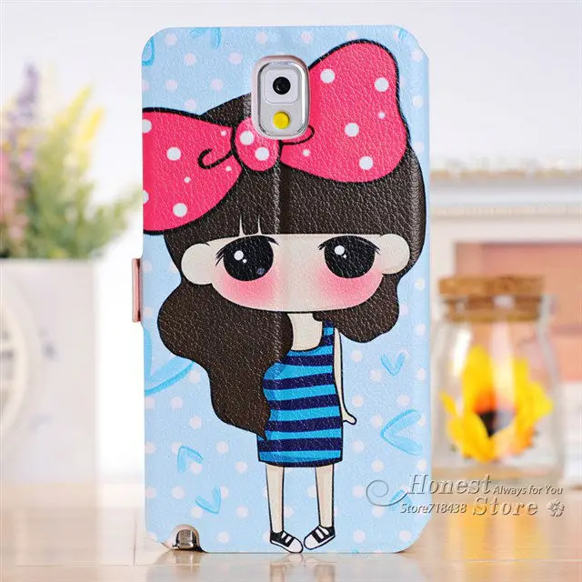 Cute Little Girl S View Big Window Flip PU Leather Case For Samsung Galaxy Note 3 III Note3 N9000 Lovely Cover |