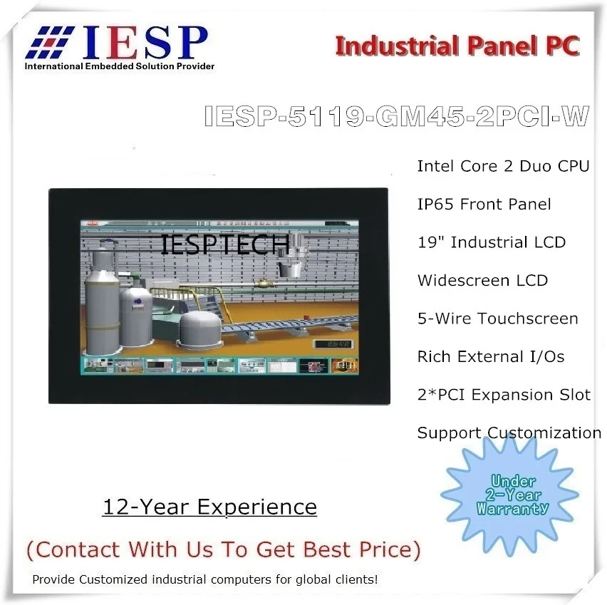 Промышленный широкоэкранный ПК 19 дюймов с 2 слотами расширения PCI процессор Core Duo 4