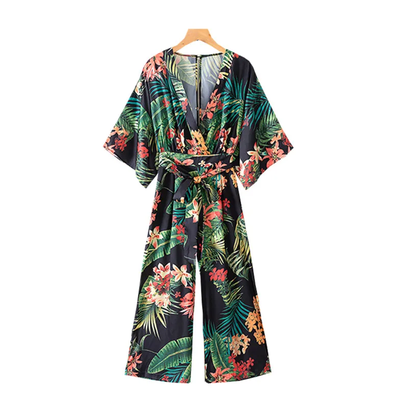 Женские тропические комбинезоны с принтом листьев летние свободные
