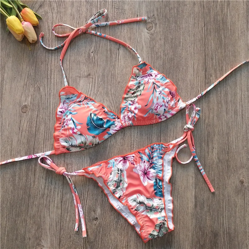Сексуальное бикини SAGACE из двух предметов с цветочным принтом пляжная одежда