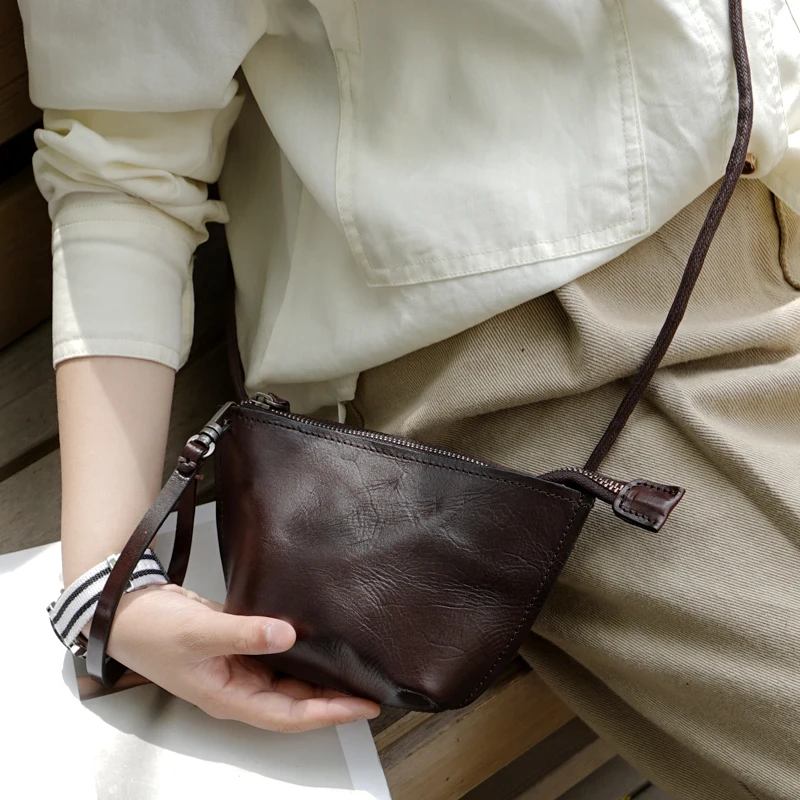 Literary Retro Designer Small Women Phone Handbag Real Leather Girls Tote Shoulder Purse Simple Classic Messenger Bag Body Bags | Багаж и